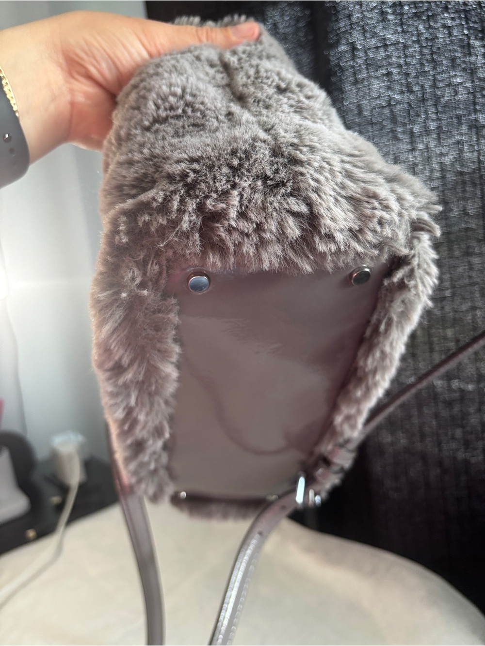 kate spade Gray  Fur Tote with Leather Handles - Picture 6 of 17